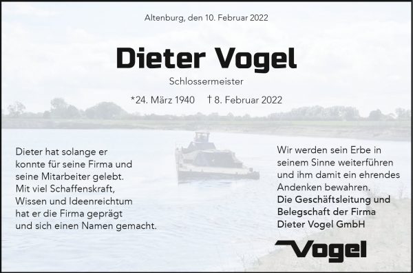 Traueranzeige Dieter Vogel